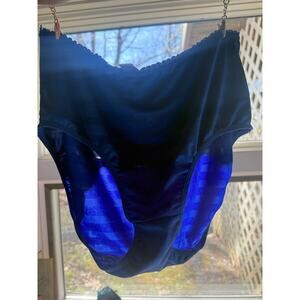 Vintage Panties Plus Satin Stripe Royal Blue Brief Panty Plus Size 1X